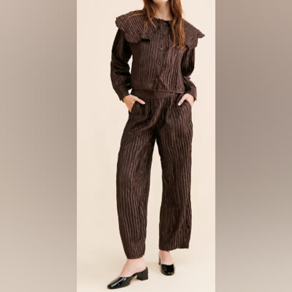 Free People Native Youth Crinkle Plisse Pants & Top Set Misses Size Medium - Picture 3 of 16